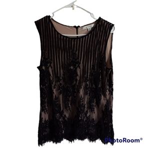 Max Studio Black Lace Tan Short Sleeveless sz Medium
